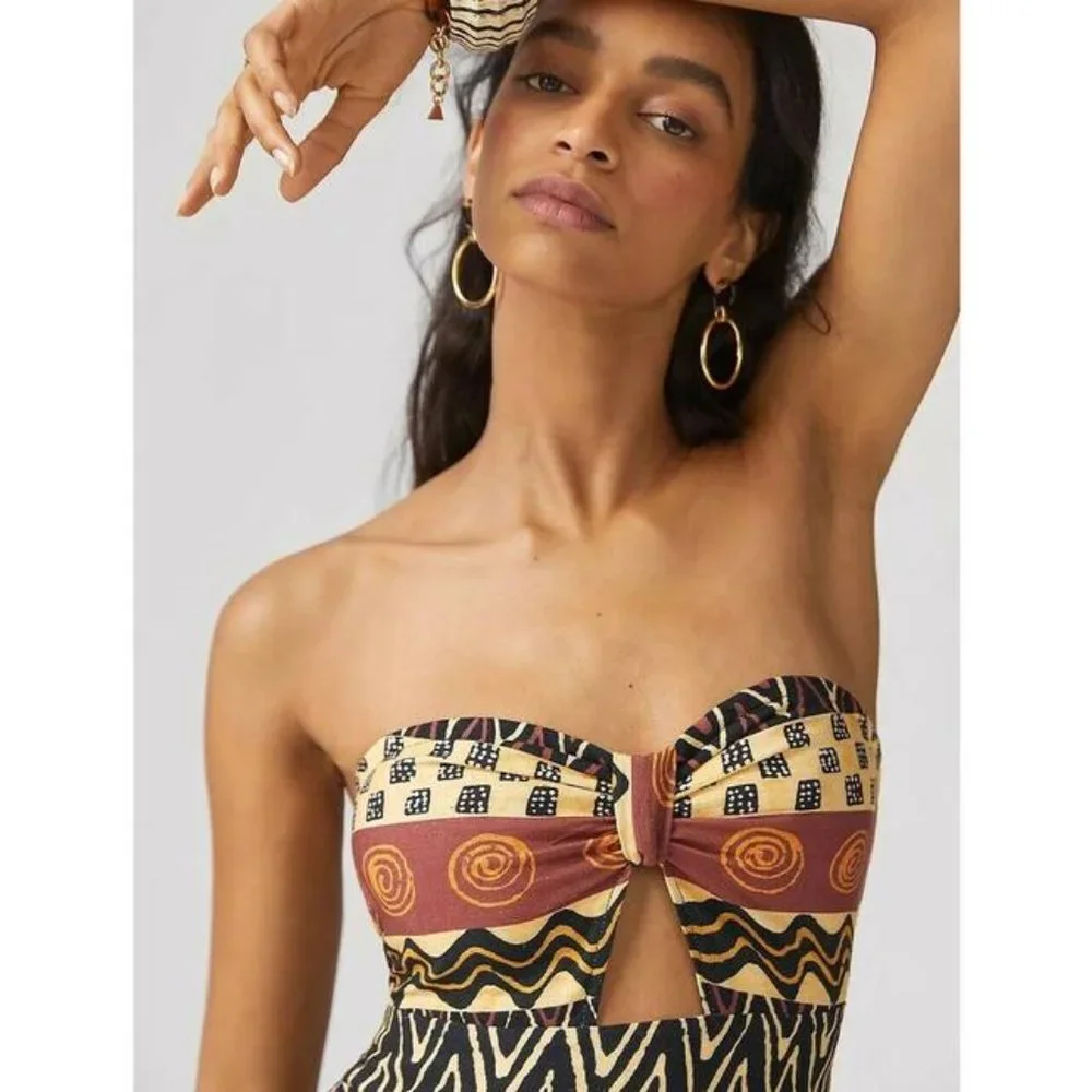Anthropologie Brown Nwot Verb Pallavi Singhee Geo Cut-out Midi Night Out Dress - Picture 3 of 8